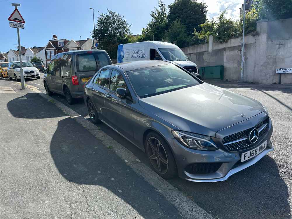 Photograph of FJ68 WHX - a Grey Mercedes C Class parked in Hollingdean by a non-resident. The ninth of thirteen photographs supplied by the residents of Hollingdean.