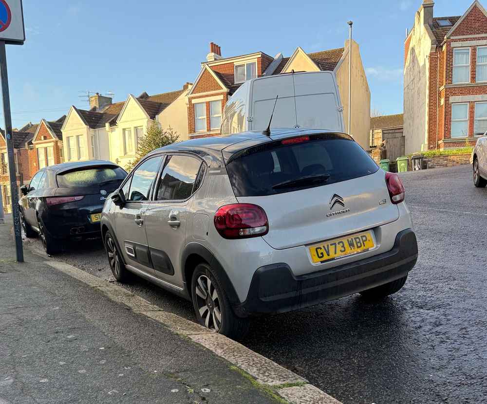 Photograph of GV73 WBP - a Grey Citroen C3 parked in Hollingdean by a non-resident who uses the local area as part of their Brighton commute. The thirteenth of twenty-five photographs supplied by the residents of Hollingdean.