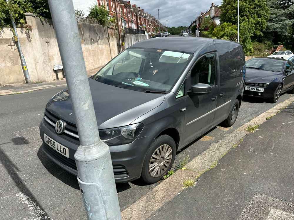 Photograph of GF69 LLO - a Grey Volkswagen Caddy parked in Hollingdean by a non-resident. The first of two photographs supplied by the residents of Hollingdean.