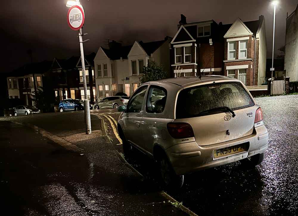Photograph of FN53 OPM - a Silver Toyota Yaris parked in Hollingdean by a non-resident. The third of ten photographs supplied by the residents of Hollingdean.