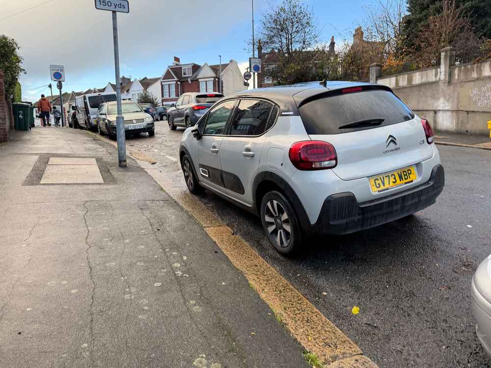 Photograph of GV73 WBP - a Grey Citroen C3 parked in Hollingdean by a non-resident who uses the local area as part of their Brighton commute. The twenty-second of twenty-five photographs supplied by the residents of Hollingdean.