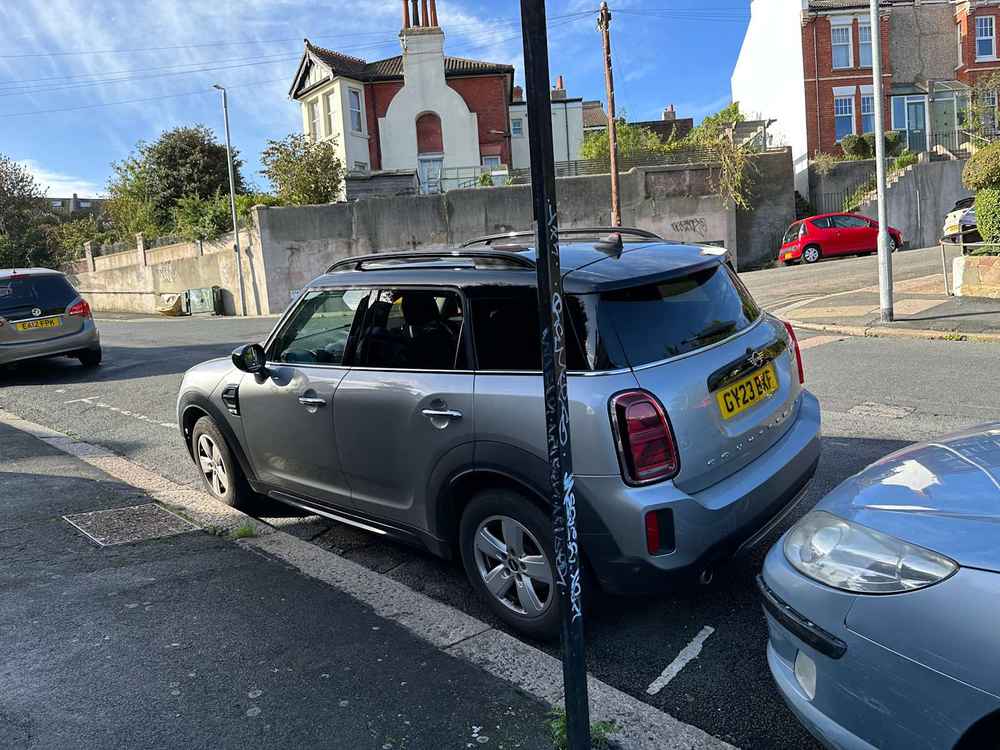Photograph of GY23 BXF - a Grey Mini Countryman parked in Hollingdean by a non-resident who uses the local area as part of their Brighton commute. The third of thirty-three photographs supplied by the residents of Hollingdean.