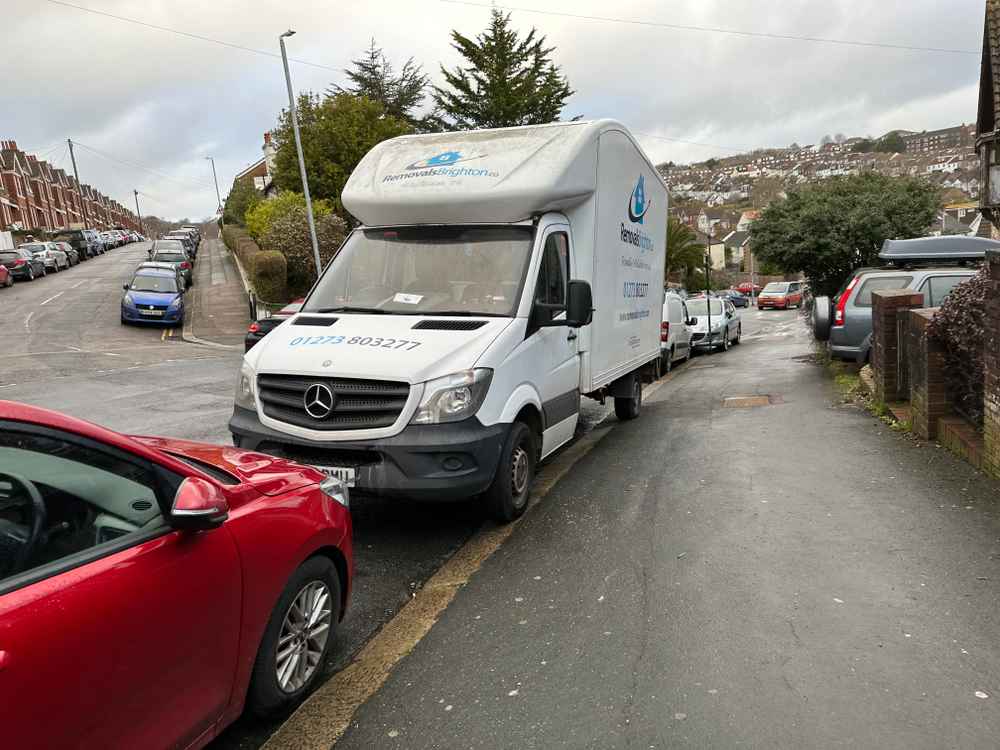 Photograph of RK15 DMU - a White Mercedes Sprinter parked in Hollingdean by a non-resident. The third of three photographs supplied by the residents of Hollingdean.