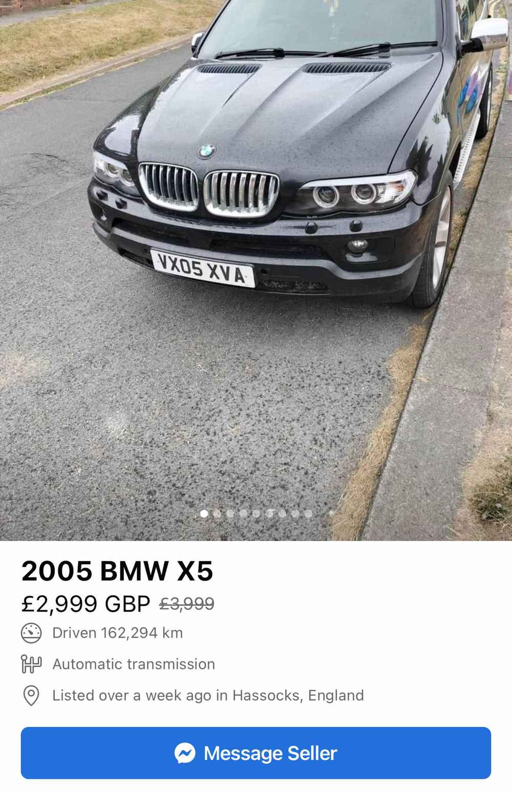 Photograph of VX05 XVA - a Black BMW X5 parked in Hollingdean by a non-resident and stored here whilst a dodgy car dealer attempts to sell it. The fifth of five photographs supplied by the residents of Hollingdean.
