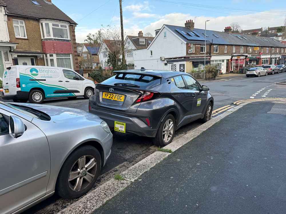 Photograph of YF22 FOC - a Grey Toyota C-HR taxi parked in Hollingdean by a non-resident. The seventh of nine photographs supplied by the residents of Hollingdean.