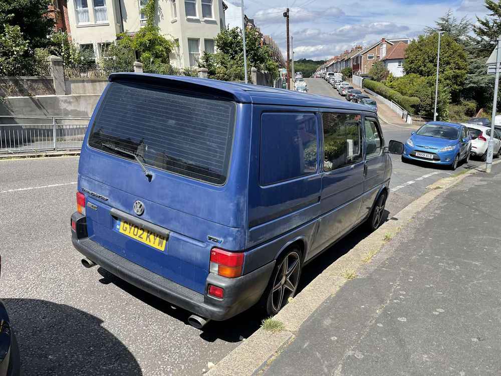 Photograph of GY02 KYW - a Blue Volkswagen Transporter camper van parked in Hollingdean by a non-resident. The fifth of twenty-five photographs supplied by the residents of Hollingdean.