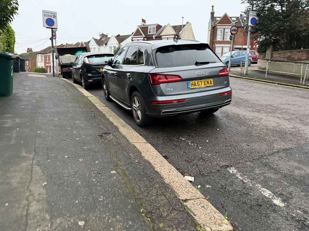 Photograph of HA57 ENA - a Grey Audi Q5 parked in Hollingdean by a non-resident who uses the local area as part of their Brighton commute. The fourth of ten photographs supplied by the residents of Hollingdean.