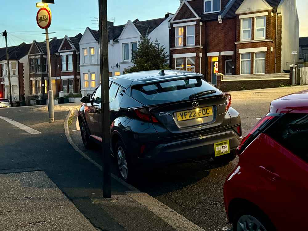 Photograph of YF22 FOC - a Grey Toyota C-HR taxi parked in Hollingdean by a non-resident. The eighth of eight photographs supplied by the residents of Hollingdean.