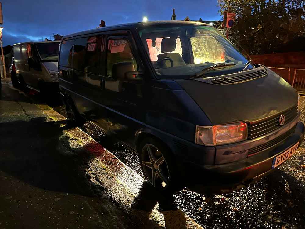 Photograph of GY02 KYW - a Blue Volkswagen Transporter camper van parked in Hollingdean by a non-resident. The fifteenth of twenty-five photographs supplied by the residents of Hollingdean.
