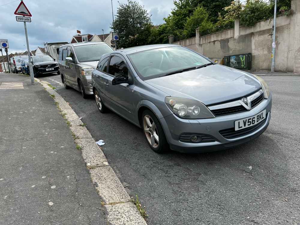 Photograph of LV56 BKL - a Blue Vauxhall Astra parked in Hollingdean by a non-resident, and potentially abandoned. The fourth of five photographs supplied by the residents of Hollingdean.