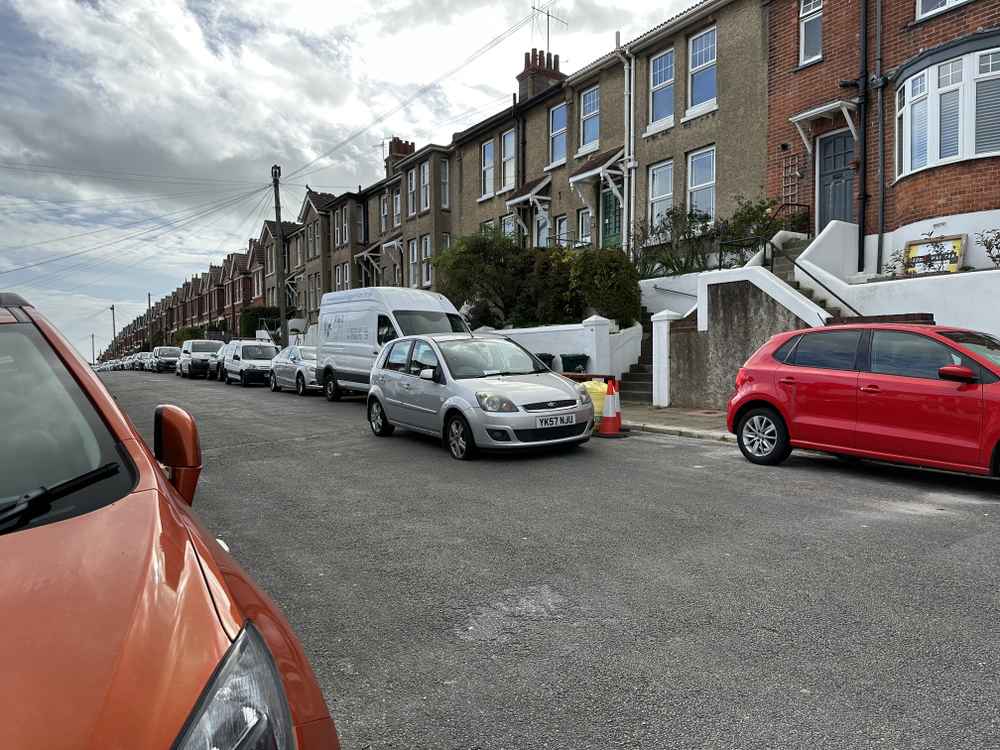 Photograph of YK57 NJU - a Silver Ford Fiesta parked in Hollingdean. The second of two photographs supplied by the residents of Hollingdean.