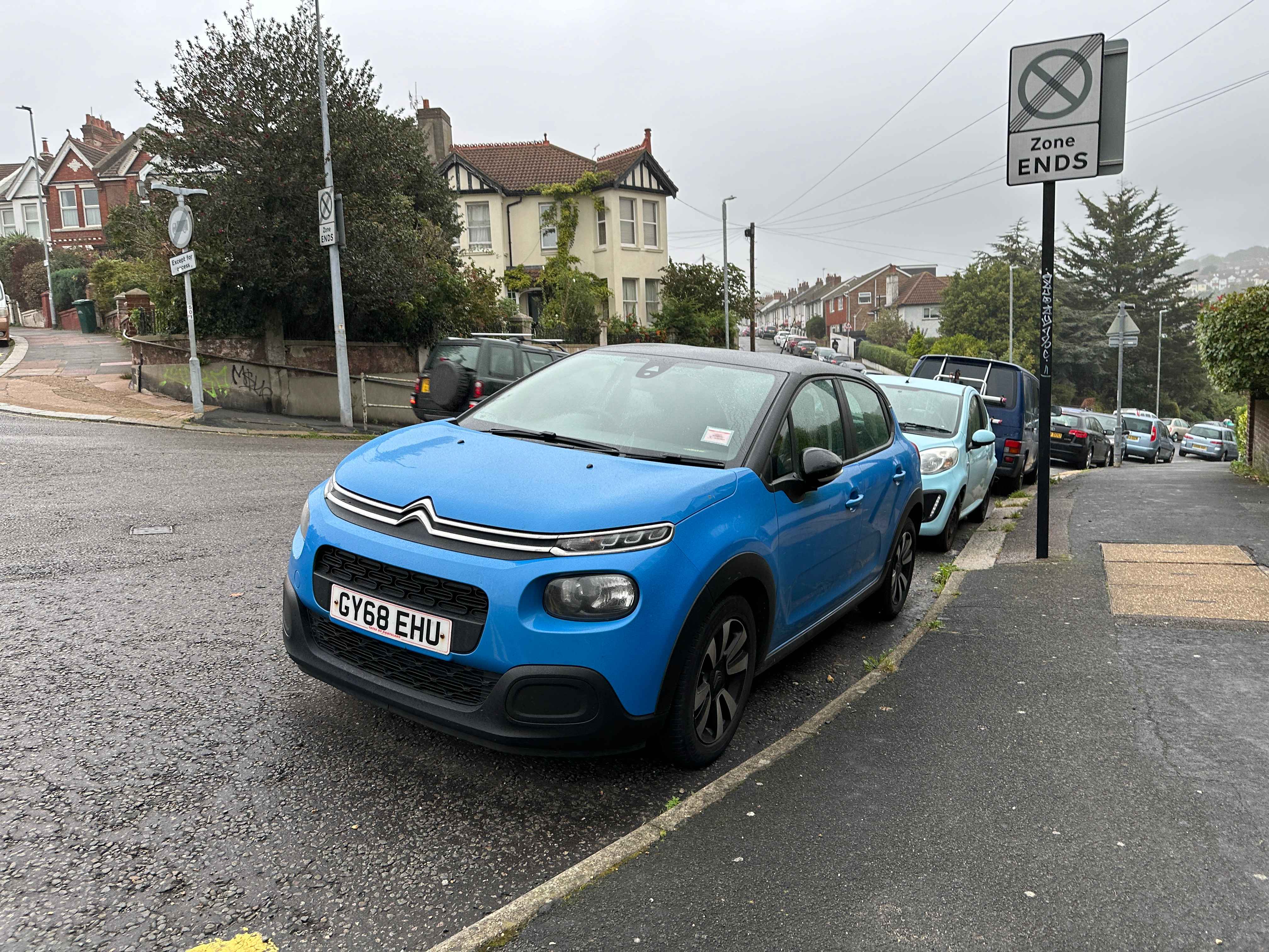 Photograph of GY68 EHU - a Blue Citroen C3 parked in Hollingdean by a non-resident who uses the local area as part of their Brighton commute. The fifth of twelve photographs supplied by the residents of Hollingdean.