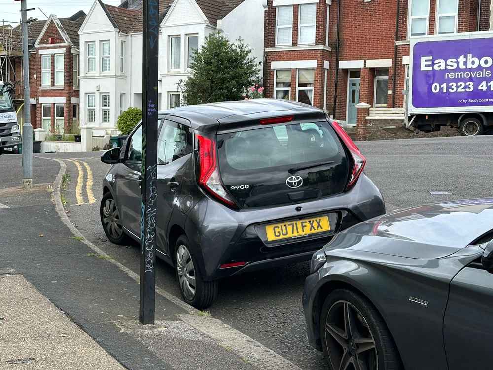 Photograph of GU71 FXX - a Grey Toyota Aygo parked in Hollingdean by a non-resident who uses the local area as part of their Brighton commute. The fifth of nine photographs supplied by the residents of Hollingdean.