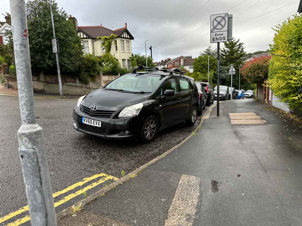 Photograph of KV60 EVX - a Black Toyota Verso parked in Hollingdean by a non-resident. The first of two photographs supplied by the residents of Hollingdean.