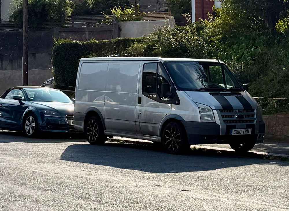 Photograph of EX10 VRU - a Silver Ford Transit parked in Hollingdean by a non-resident. The twenty-second of twenty-five photographs supplied by the residents of Hollingdean.