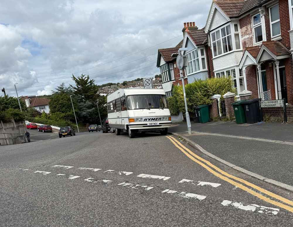 Photograph of G167 WGX - a Beig Peugeot Hymer camper van parked in Hollingdean by a non-resident. The second of two photographs supplied by the residents of Hollingdean.