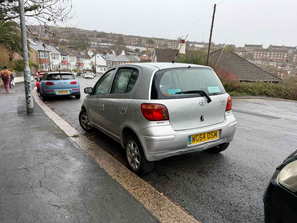 Photograph of WG54 OSM - a Silver Toyota Yaris parked in Hollingdean by a non-resident. The seventeenth of eighteen photographs supplied by the residents of Hollingdean.
