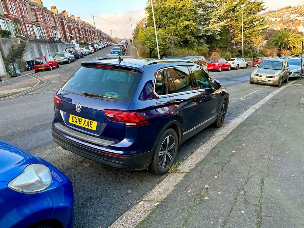 Photograph of GX18 XAE - a Blue Volkswagen Tiguan parked in Hollingdean by a non-resident who uses the local area as part of their Brighton commute. The second of nineteen photographs supplied by the residents of Hollingdean.