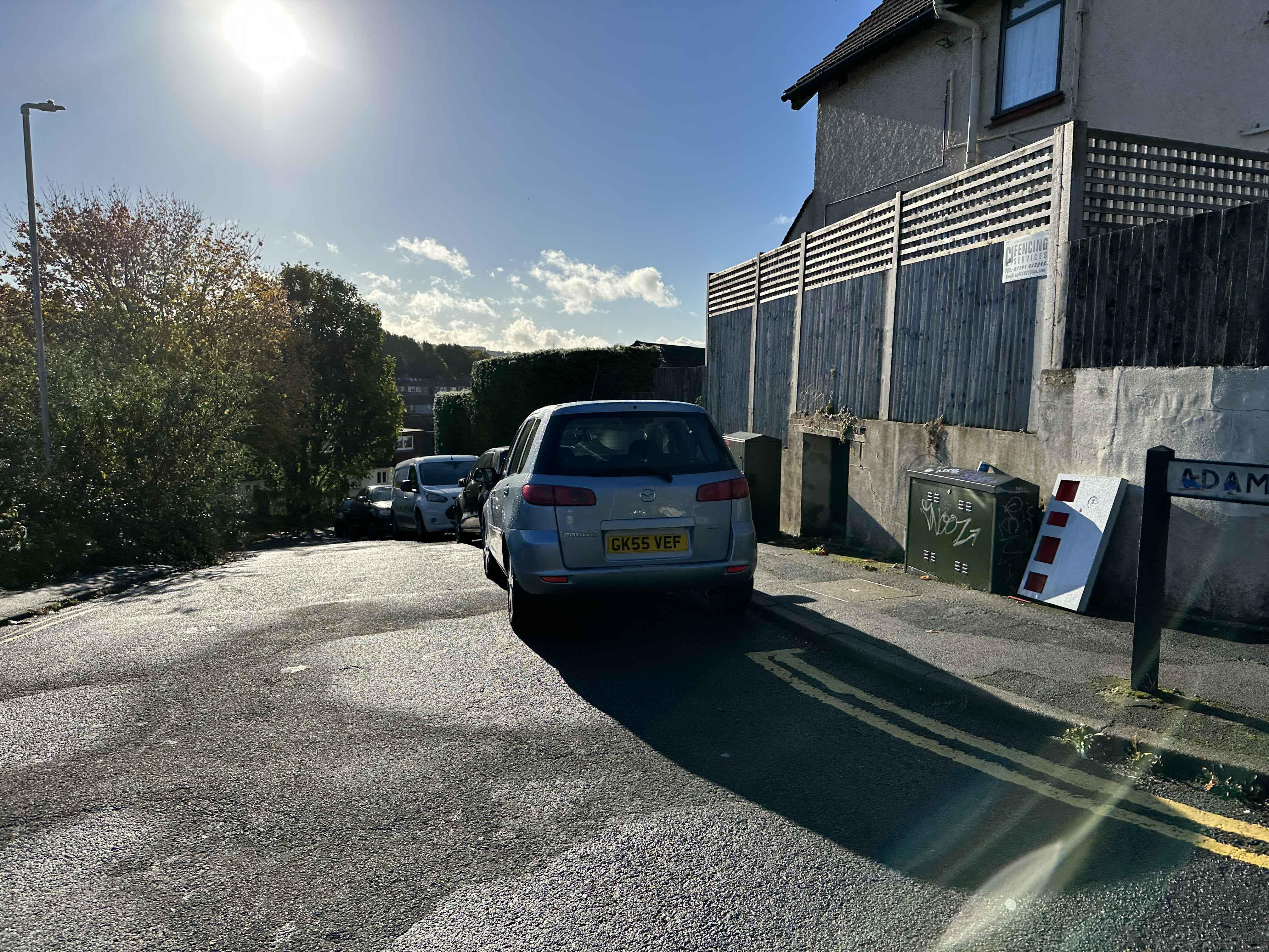 Photograph of GK55 VEF - a Silver Mazda 2 parked in Hollingdean by a non-resident. The third of nine photographs supplied by the residents of Hollingdean.