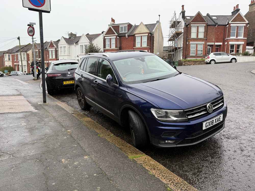 Photograph of GX18 XAE - a Blue Volkswagen Tiguan parked in Hollingdean by a non-resident who uses the local area as part of their Brighton commute. The eighteenth of eighteen photographs supplied by the residents of Hollingdean.