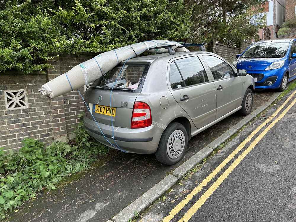 Photograph of LT07 HVO - a Beige Skoda Fabia parked in Hollingdean by a non-resident. The second of three photographs supplied by the residents of Hollingdean.