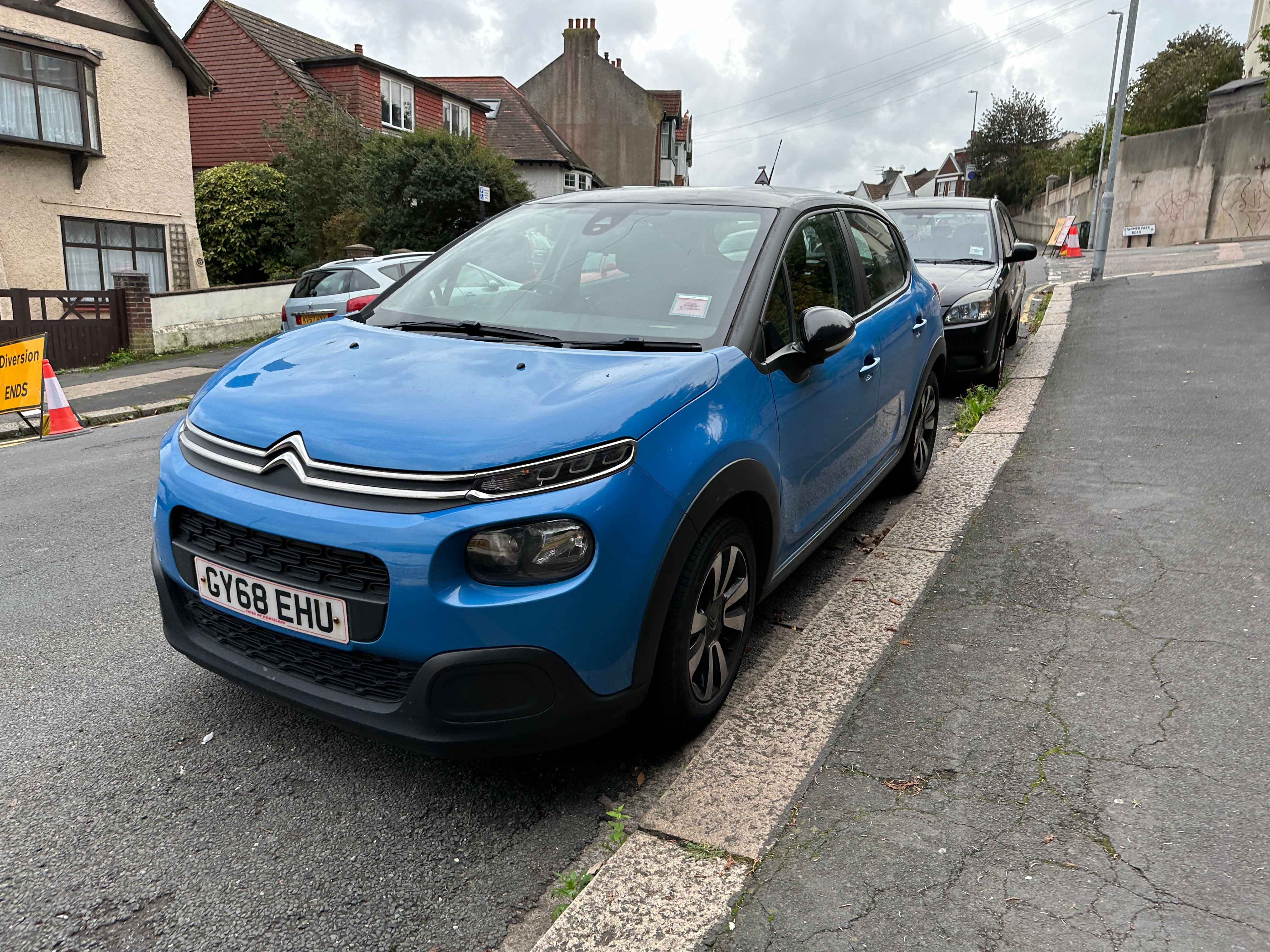 Photograph of GY68 EHU - a Blue Citroen C3 parked in Hollingdean by a non-resident who uses the local area as part of their Brighton commute. The sixth of twelve photographs supplied by the residents of Hollingdean.