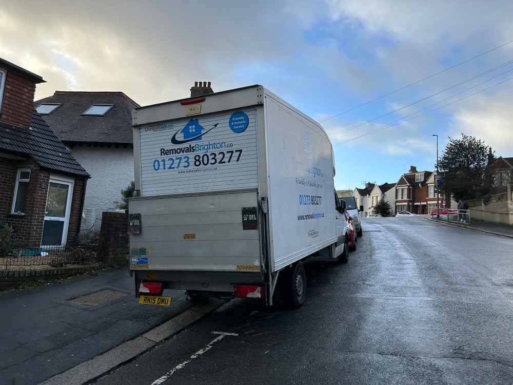 Photograph of RK15 DMU - a White Mercedes Sprinter parked in Hollingdean by a non-resident. The first of three photographs supplied by the residents of Hollingdean.