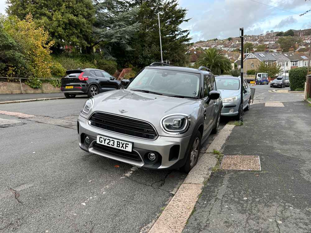 Photograph of GY23 BXF - a Grey Mini Countryman parked in Hollingdean by a non-resident who uses the local area as part of their Brighton commute. The first of twelve photographs supplied by the residents of Hollingdean.