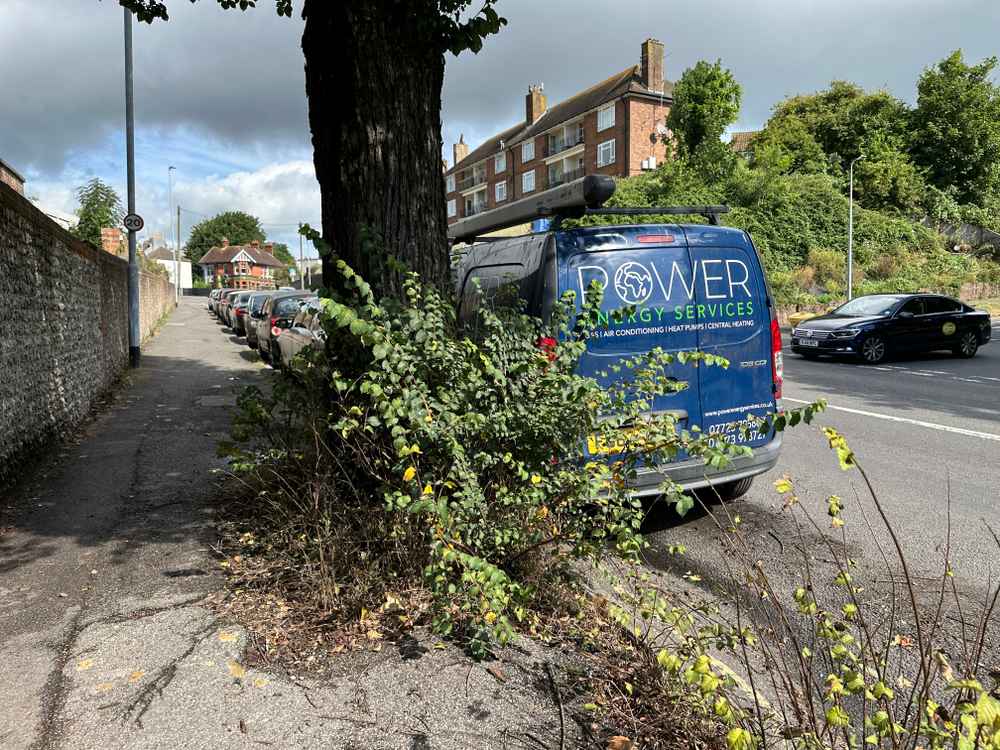 Photograph of FG63 NKX - a blue Mercedes Citan parked in Hollingdean by a non-resident, and potentially abandoned. The first of two photographs supplied by the residents of Hollingdean.