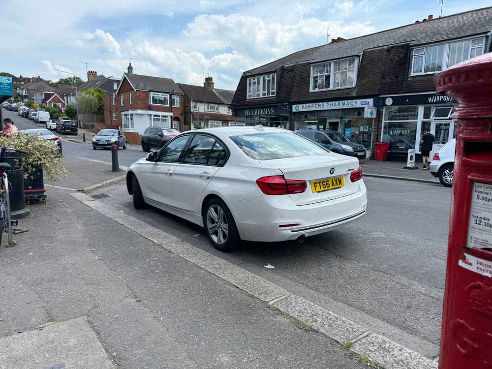 Photograph of FT66 AXW - a White BMW 3 Series parked in Hollingdean by a non-resident who uses the local area as part of their Brighton commute. The sixteenth of sixteen photographs supplied by the residents of Hollingdean.