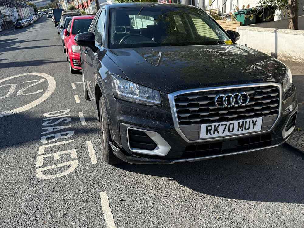 Photograph of RK70 MUY - a Black Audi Q2 parked in Hollingdean by a non-resident. The third of three photographs supplied by the residents of Hollingdean.