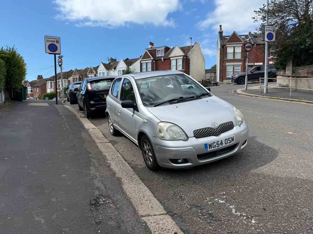 Photograph of WG54 OSM - a Silver Toyota Yaris parked in Hollingdean by a non-resident. The fourteenth of fourteen photographs supplied by the residents of Hollingdean.
