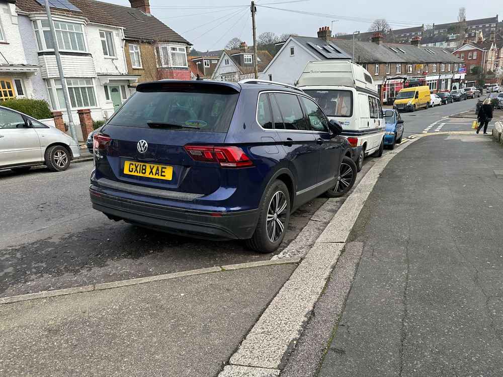 Photograph of GX18 XAE - a Blue Volkswagen Tiguan parked in Hollingdean by a non-resident who uses the local area as part of their Brighton commute. The fourth of nineteen photographs supplied by the residents of Hollingdean.