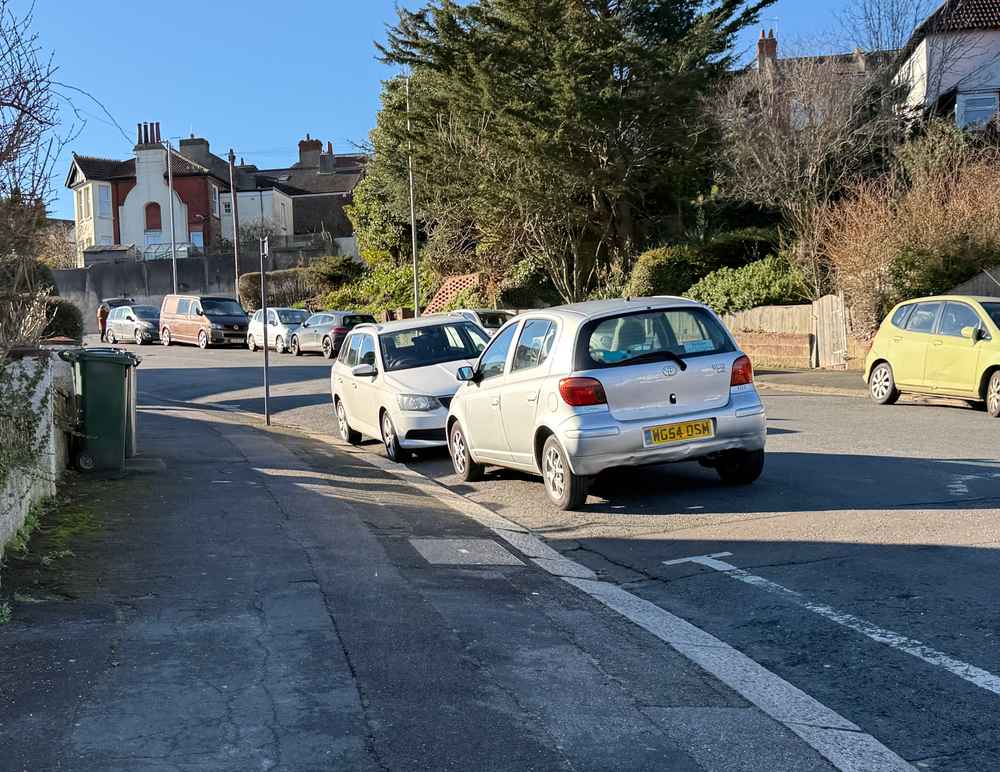 Photograph of WG54 OSM - a Silver Toyota Yaris parked in Hollingdean by a non-resident. The seventh of eight photographs supplied by the residents of Hollingdean.