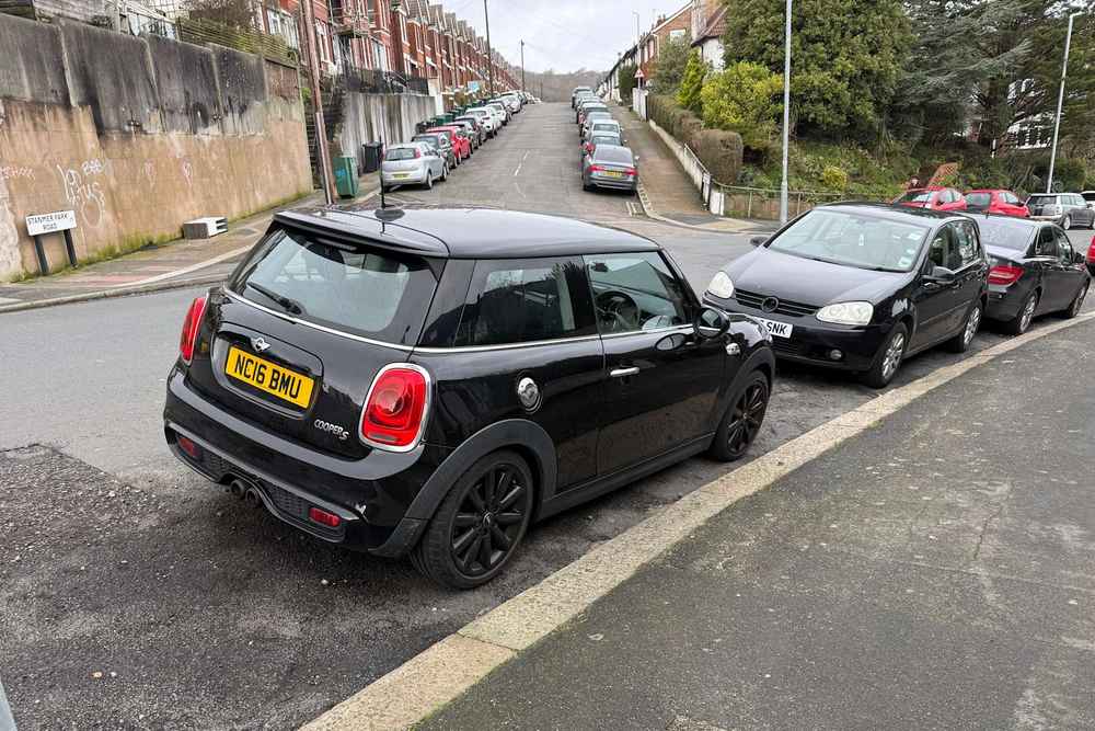 Photograph of NC16 BMU - a Black Mini Cooper parked in Hollingdean by a non-resident who uses the local area as part of their Brighton commute. The fifteenth of fifteen photographs supplied by the residents of Hollingdean.
