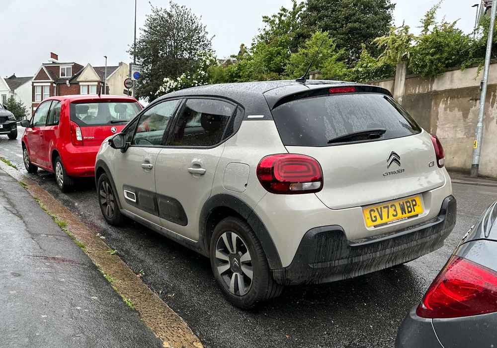 Photograph of GV73 WBP - a Grey Citroen C3 parked in Hollingdean by a non-resident who uses the local area as part of their Brighton commute. The seventh of twenty-five photographs supplied by the residents of Hollingdean.