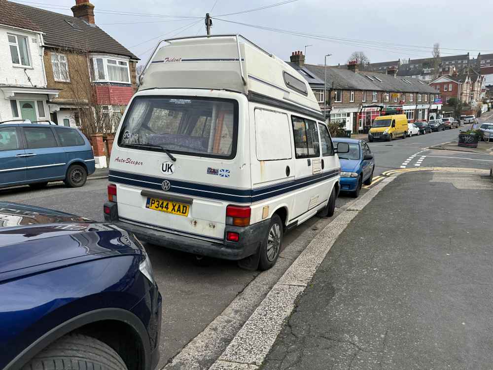 Photograph of P344 XAD - a Beige Volkswagen Transporter camper van parked in Hollingdean by a non-resident. The second of eight photographs supplied by the residents of Hollingdean.