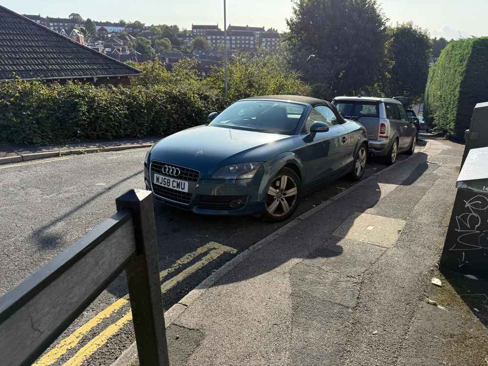 Photograph of WJ58 CWU - a Blue Audi TT parked in Hollingdean by a non-resident who uses the local area as part of their Brighton commute. The fifth of five photographs supplied by the residents of Hollingdean.