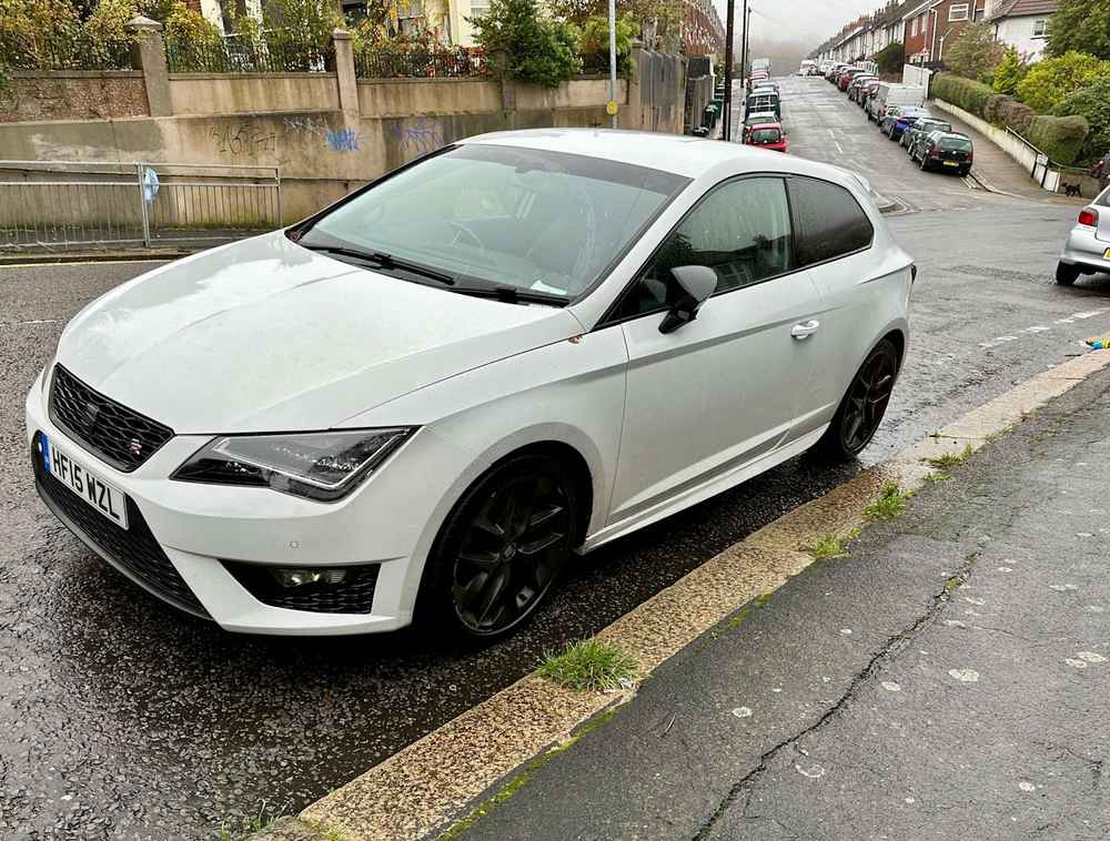 Photograph of HF15 WZL - a White Seat Leon parked in Hollingdean by a non-resident. The second of three photographs supplied by the residents of Hollingdean.