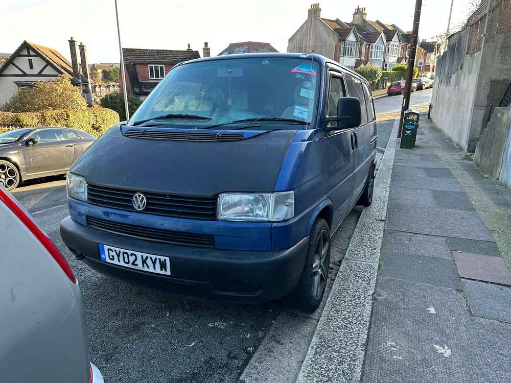 Photograph of GY02 KYW - a Blue Volkswagen Transporter camper van parked in Hollingdean by a non-resident. The third of twenty-five photographs supplied by the residents of Hollingdean.