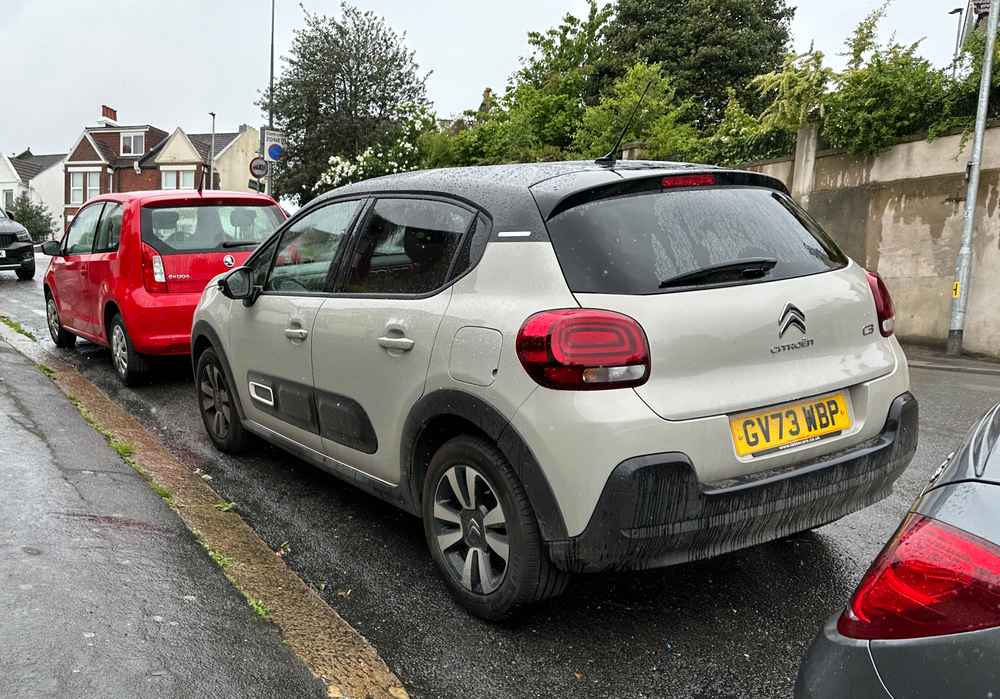 Photograph of GV73 WBP - a Grey Citroen C3 parked in Hollingdean by a non-resident who uses the local area as part of their Brighton commute. The seventh of nine photographs supplied by the residents of Hollingdean.