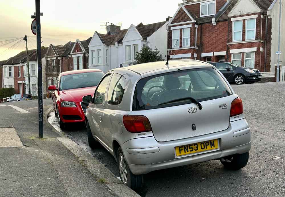 Photograph of FN53 OPM - a Silver Toyota Yaris parked in Hollingdean by a non-resident. The fifth of ten photographs supplied by the residents of Hollingdean.