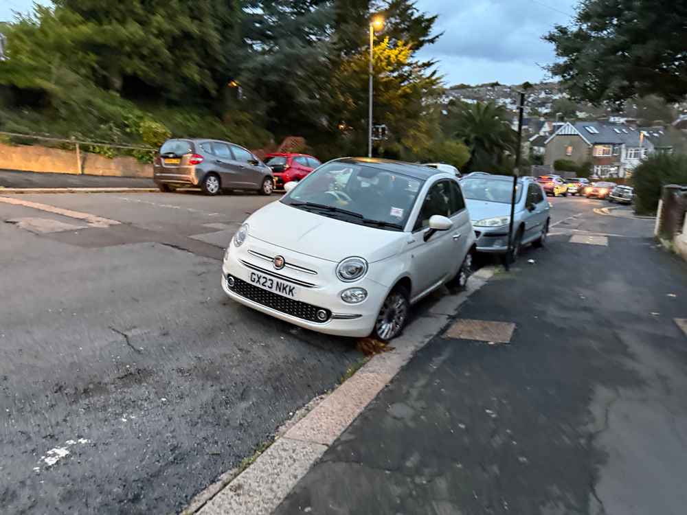 Photograph of GX23 NKK - a White Fiat 500 parked in Hollingdean by a non-resident. The sixth of six photographs supplied by the residents of Hollingdean.