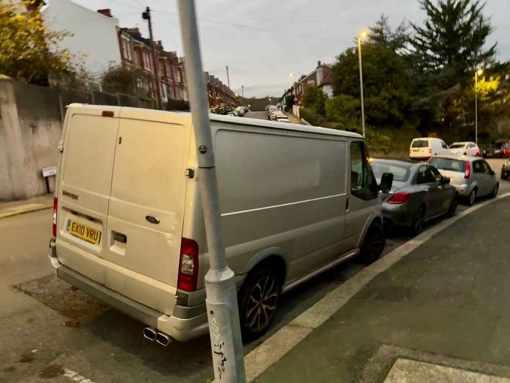 Photograph of EX10 VRU - a Silver Ford Transit parked in Hollingdean by a non-resident. The twenty-third of twenty-four photographs supplied by the residents of Hollingdean.