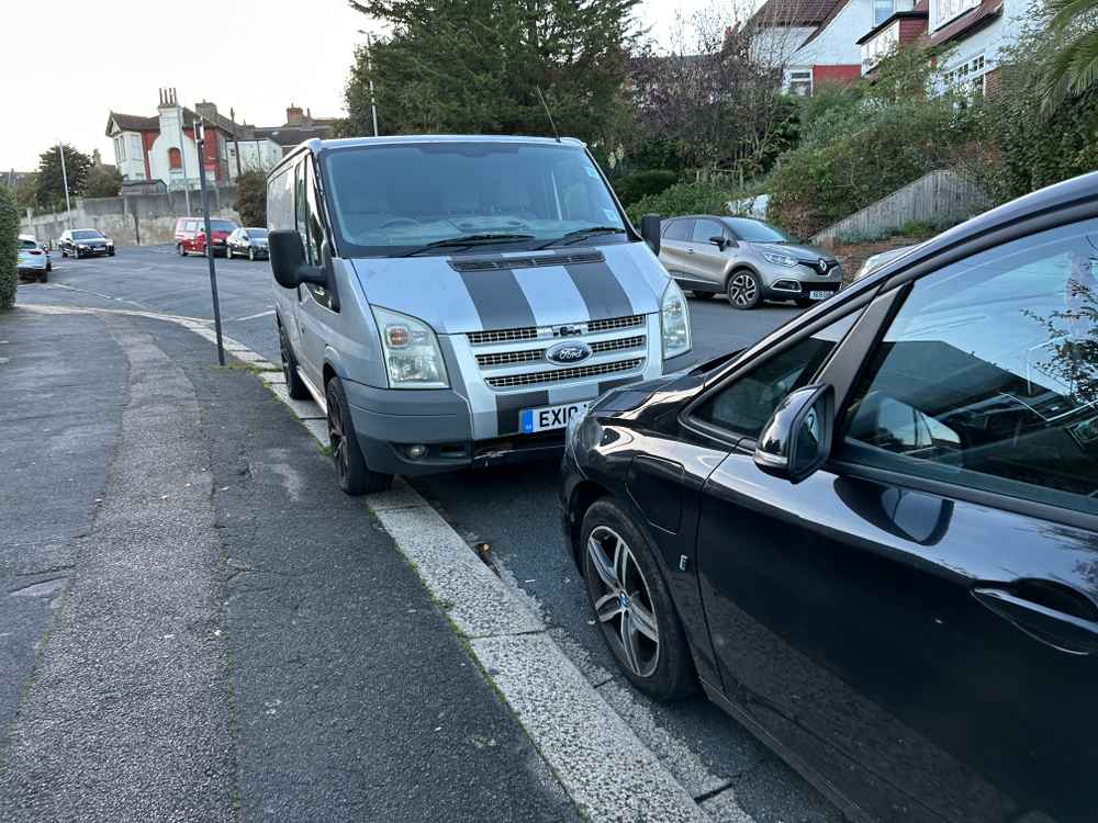 Photograph of EX10 VRU - a Silver Ford Transit parked in Hollingdean by a non-resident. The fifth of sixteen photographs supplied by the residents of Hollingdean.