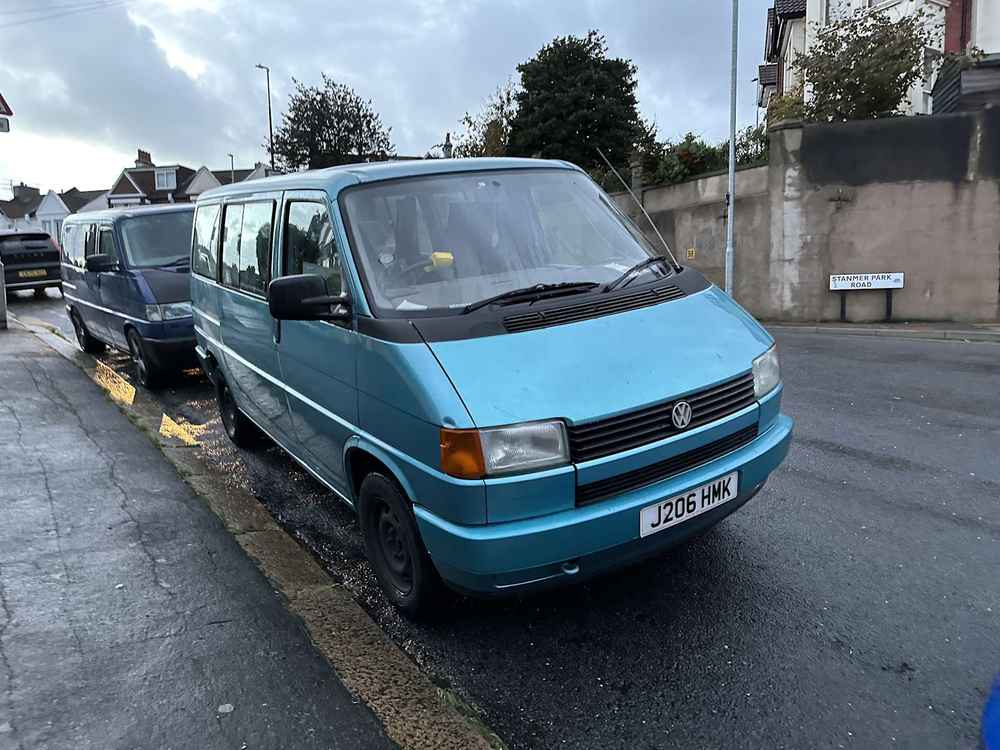 Photograph of J206 HMK - a Blue Volkswagen Transporter camper van parked in Hollingdean by a non-resident. The first of two photographs supplied by the residents of Hollingdean.