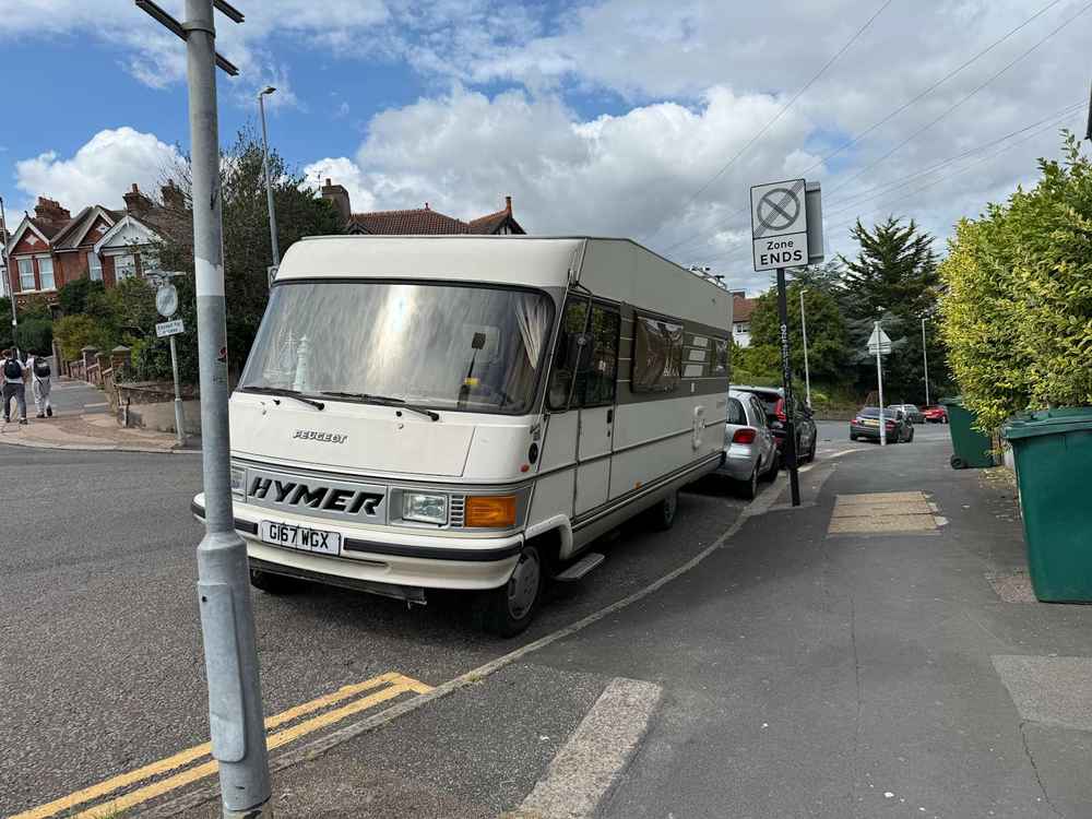 Photograph of G167 WGX - a Beig Peugeot Hymer camper van parked in Hollingdean by a non-resident. The first of two photographs supplied by the residents of Hollingdean.