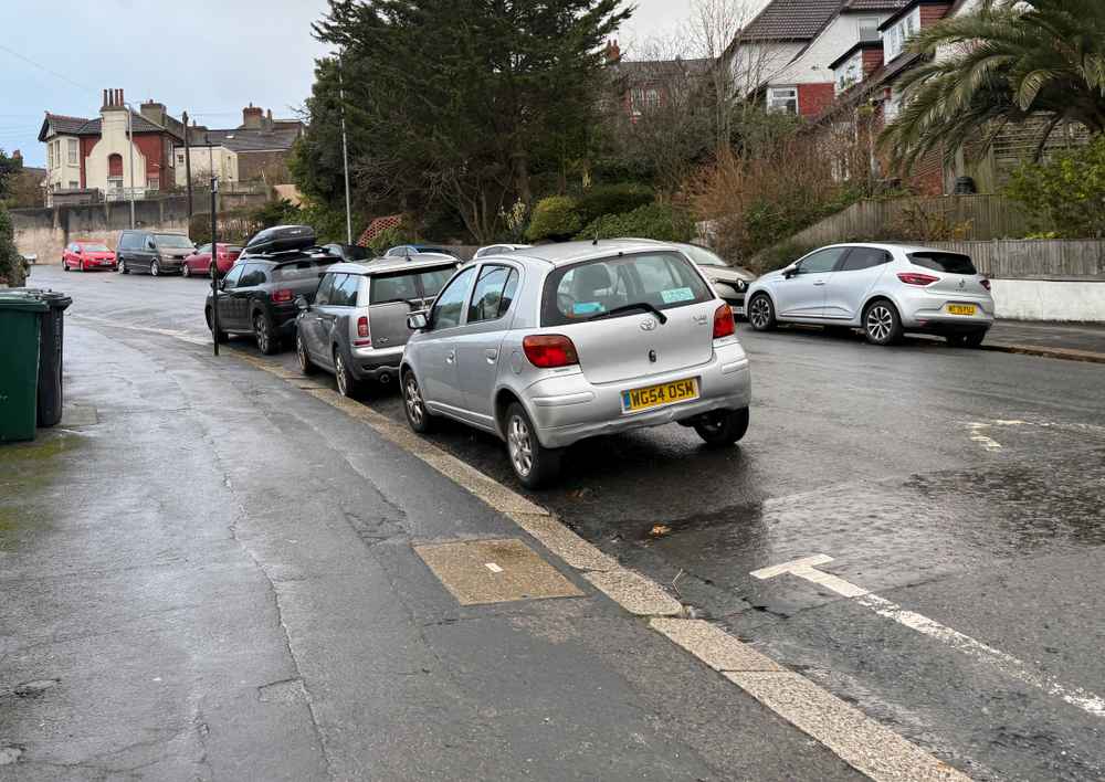 Photograph of WG54 OSM - a Silver Toyota Yaris parked in Hollingdean by a non-resident. The fifth of five photographs supplied by the residents of Hollingdean.