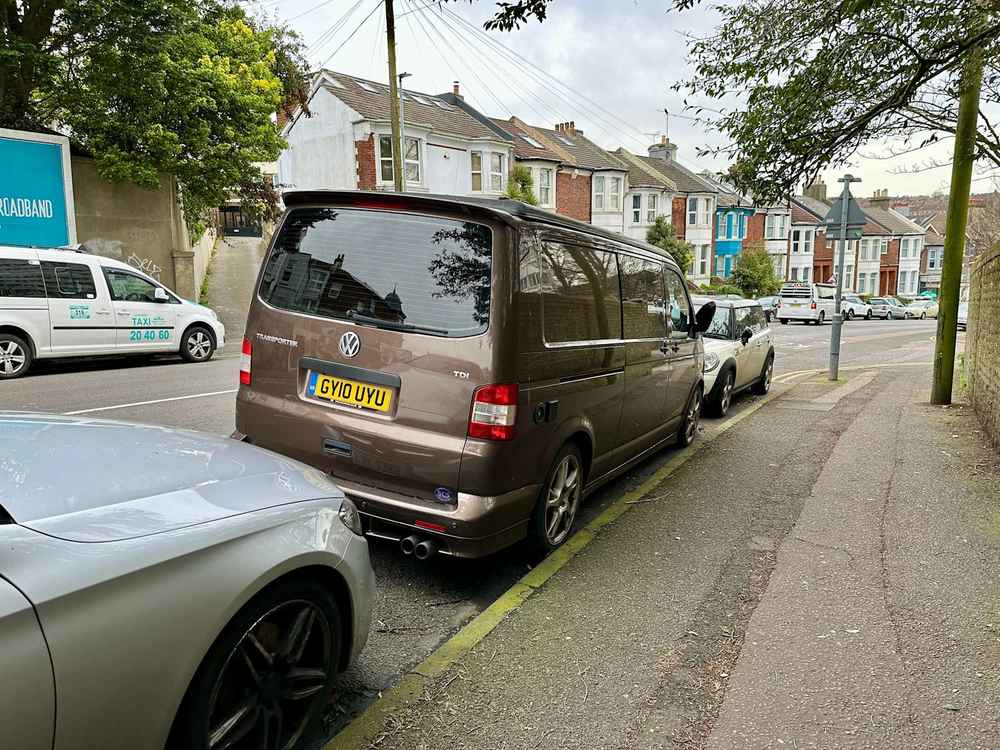 Photograph of GY10 UYU - a Brown Volkswagen Transporter camper van parked in Hollingdean by a non-resident. The first of sixteen photographs supplied by the residents of Hollingdean.