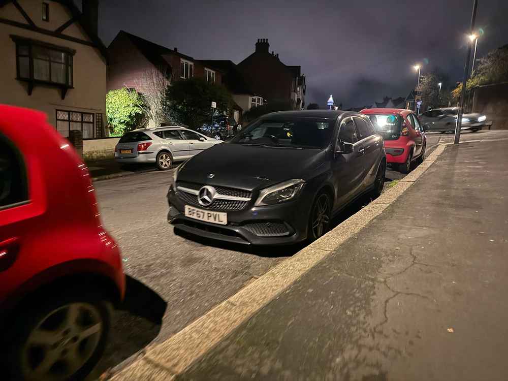Photograph of BF67 PVL - a Black Mercedes A Class parked in Hollingdean by a non-resident. The sixth of six photographs supplied by the residents of Hollingdean.